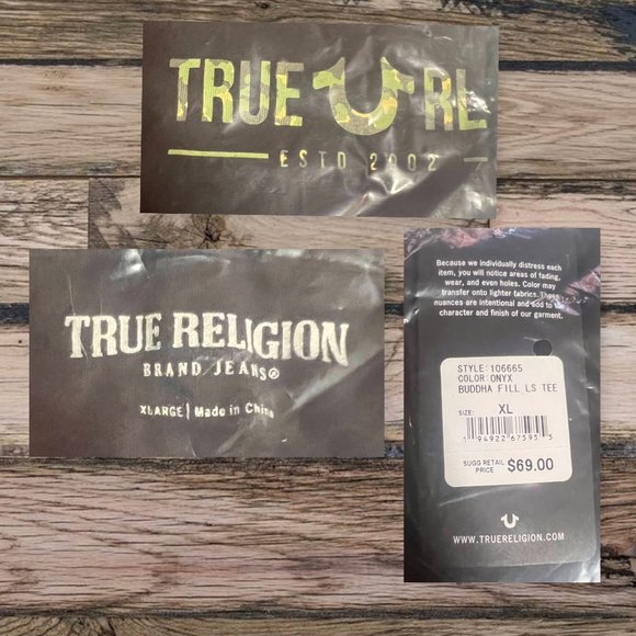 True Religion Mens Black Long Sleeve Camo Buddha Tee XL - Picture 7 of 9